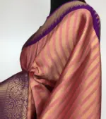 Creamy Pink Kora Silk Saree with Gold Zari Weaves - Image 5