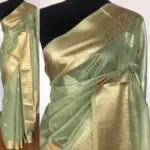 Sea Green Tissue Silk Saree with Gold and Silver Zari Buttas