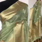 Sea Green Tissue Silk Saree with Gold and Silver Zari Buttas - Image 2