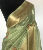 Sea Green Tissue Silk Saree with Gold and Silver Zari Buttas - Image 3