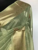 Sea Green Tissue Silk Saree with Gold and Silver Zari Buttas - Image 5