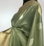 Sea Green Tissue Silk Saree with Gold and Silver Zari Buttas - Image 6