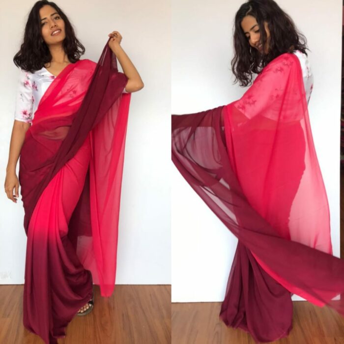 Strawberry Pink Dual Shaded Georgette Saree