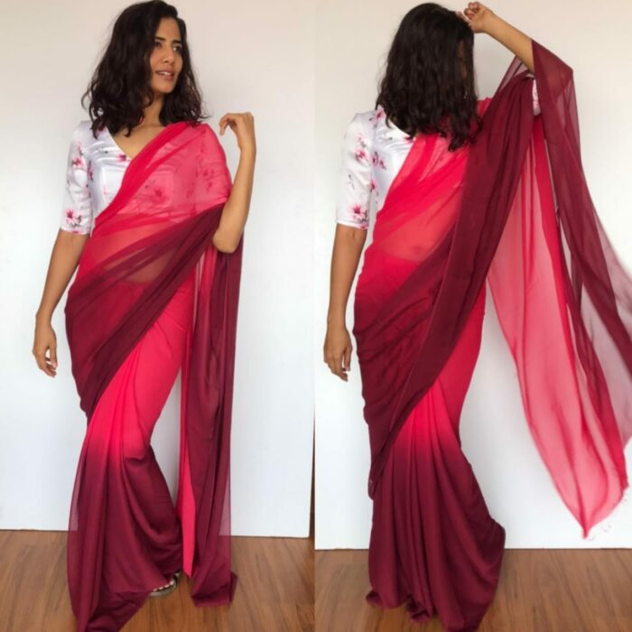 Strawberry Pink Dual Shaded Georgette Saree