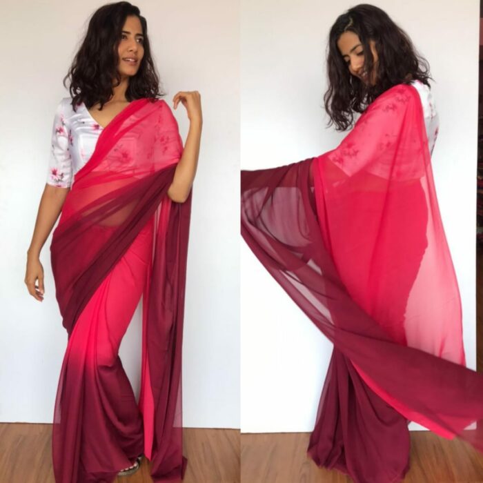 Strawberry Pink Dual Shaded Georgette Saree