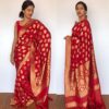 Scarlet Red Banarasi Silk Saree in Georgette adorned with Gold Zari Motifs