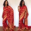 Scarlet Red Banarasi Silk Saree in Georgette adorned with Gold Zari Motifs