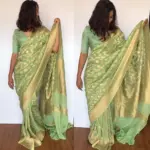 Sea Green Banarasi Silk Saree in Georgette adorned with Gold Zari Motifs
