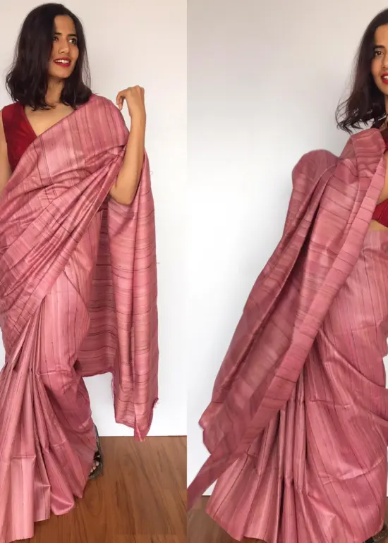 Dusty Pink Handwoven Tussar Silk Saree
