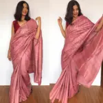 Dusty Pink Handwoven Tussar Silk Saree