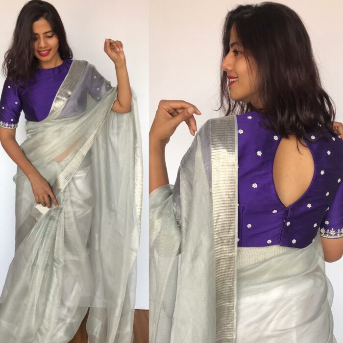 Silver Tissue Silk Saree with Silver Zari Weaves