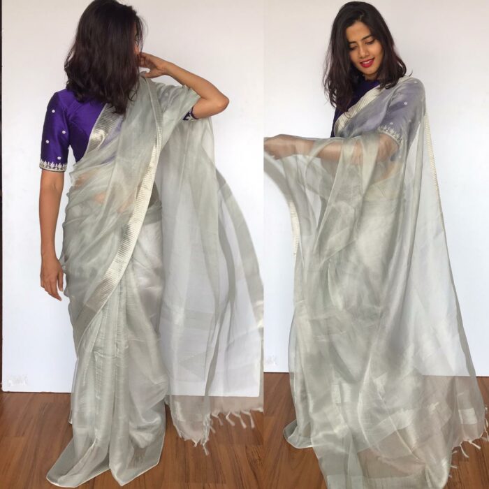 Silver Tissue Silk Saree with Silver Zari Weaves