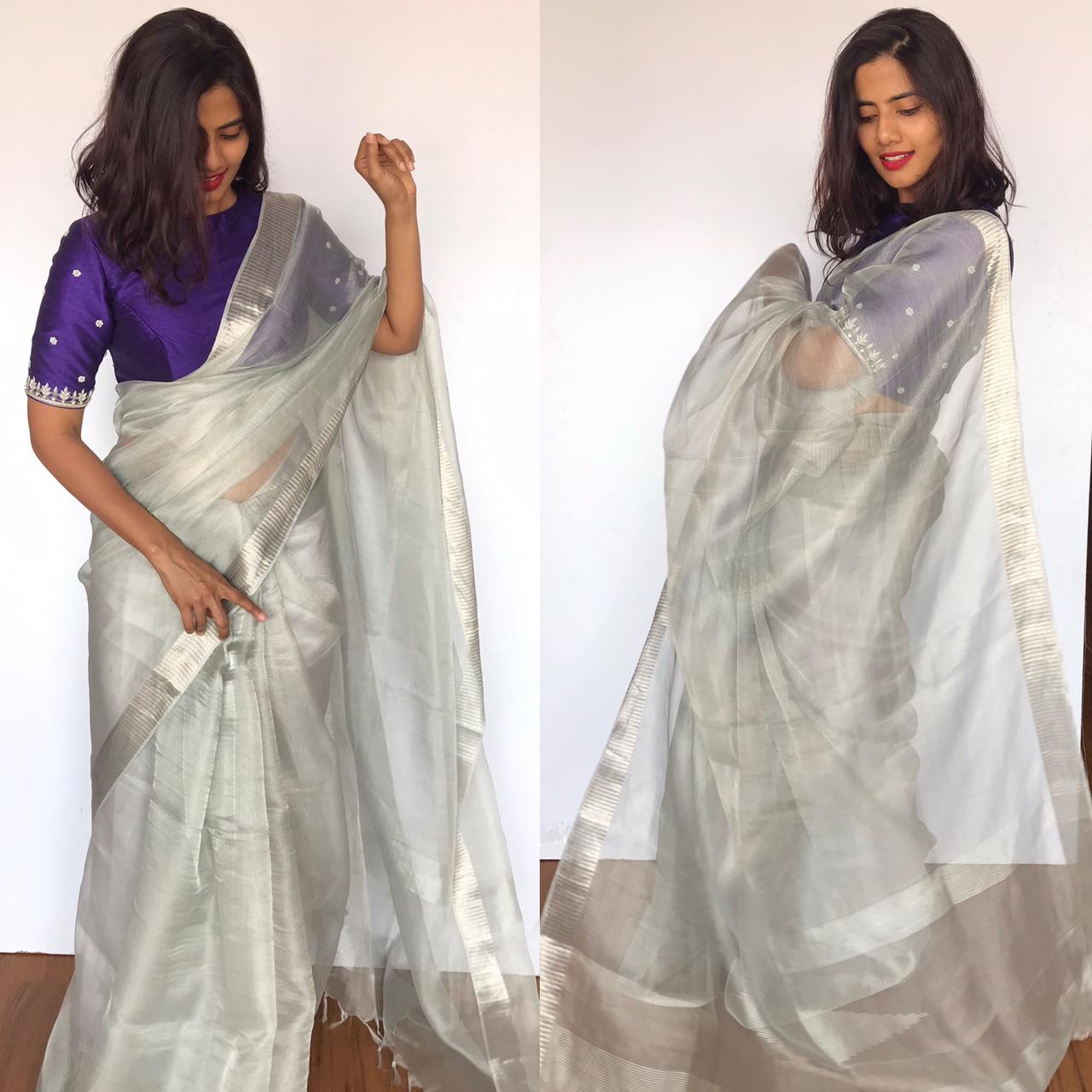 Buy SANGAM PRINTS Women's Silk Silver Zari Work Saree with Blouse Piece  (SGVRS-1004,Orange) at Amazon.in
