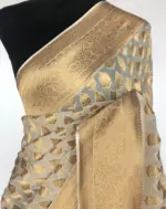 Ivory Banarasi Silk Saree in Georgette adorned with Gold Zari Motifs - Image 3