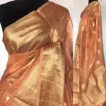 Peach  Tissue Silk Saree with Gold and Silver Zari Buttas - Image 3