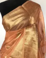 Peach  Tissue Silk Saree with Gold and Silver Zari Buttas - Image 4