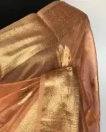 Peach  Tissue Silk Saree with Gold and Silver Zari Buttas - Image 6