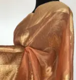Peach  Tissue Silk Saree with Gold and Silver Zari Buttas - Image 2
