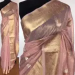 Baby pink Tissue Silk Saree with Gold and Silver Zari Buttas