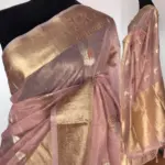 Baby pink Tissue Silk Saree with Gold and Silver Zari Buttas - Image 2