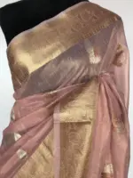 Baby pink Tissue Silk Saree with Gold and Silver Zari Buttas - Image 3