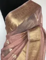 Baby pink Tissue Silk Saree with Gold and Silver Zari Buttas - Image 4