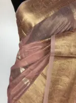 Baby pink Tissue Silk Saree with Gold and Silver Zari Buttas - Image 5