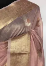 Baby pink Tissue Silk Saree with Gold and Silver Zari Buttas - Image 6