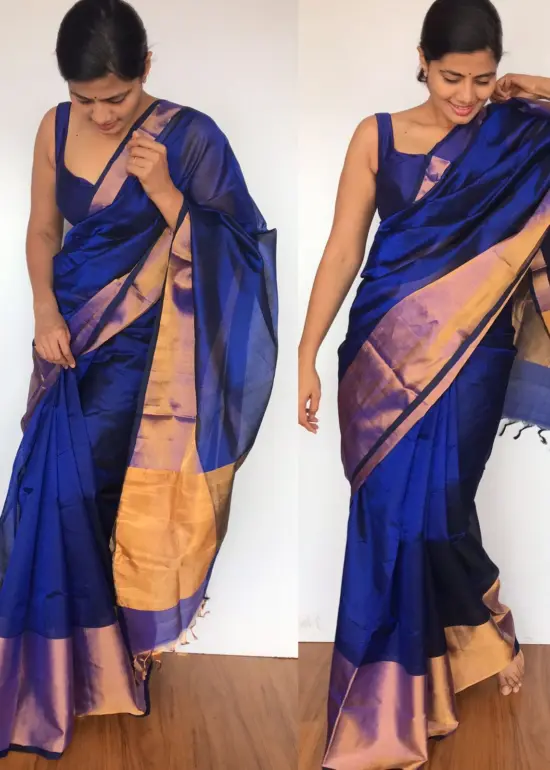 Royal Blue Mangalagiri Silk Saree handmade