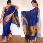 Royal Blue Mangalagiri Silk Saree handmade - Image 2