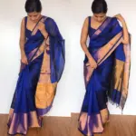 Royal Blue Mangalagiri Silk Saree handmade - Image 3
