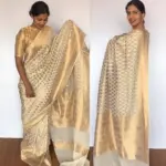 Ivory Banarasi Silk Saree in Georgette adorned with Gold Zari Motifs - Image 3