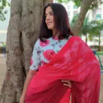 Strawberry Pink Dual Shaded Georgette Saree with Stitched Blouse