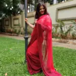 Strawberry Pink Dual Shaded Georgette Saree with Stitched Blouse