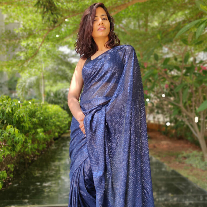 Navyblue Georgette Saree with Embroidered Sequins
