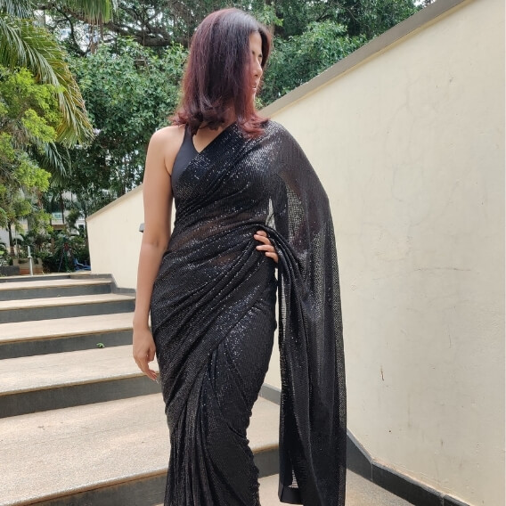 Black Georgette Saree with Embroidered Sequins