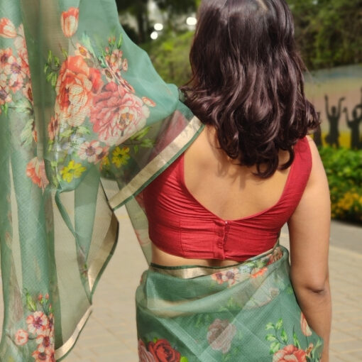 Forest Green Kota Silk Saree with Prints