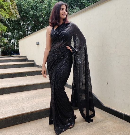Black Georgette Saree with Embroidered Sequins