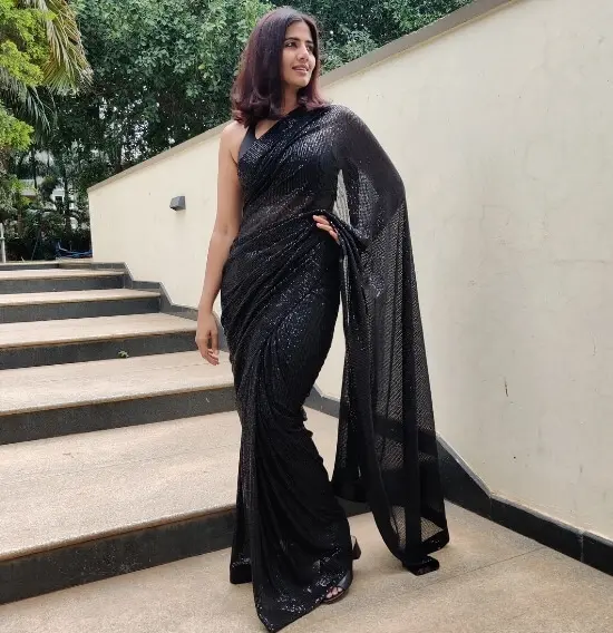 Black Georgette Saree with Embroidered Sequins