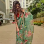 Forest Green Kota Silk Saree with Prints