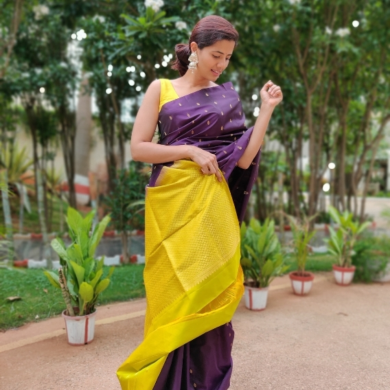 Eggplant Purple Kanjivaram Silk Saree