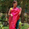 Hot Pink Kanjivaram Silk Saree with Silver Zari Checks and Silver Motifs