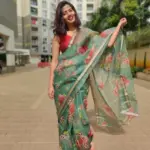 Forest Green Kota Silk Saree with Prints