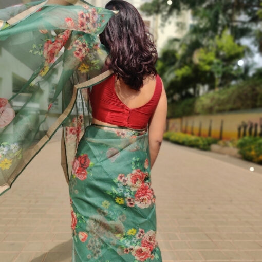 Forest Green Kota Silk Saree with Prints