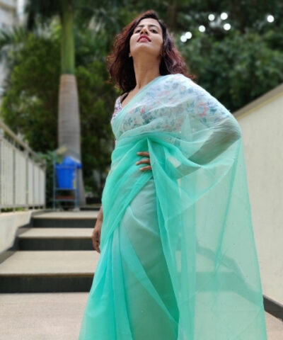 Mint Ombre Chiffon Saree with Badla work