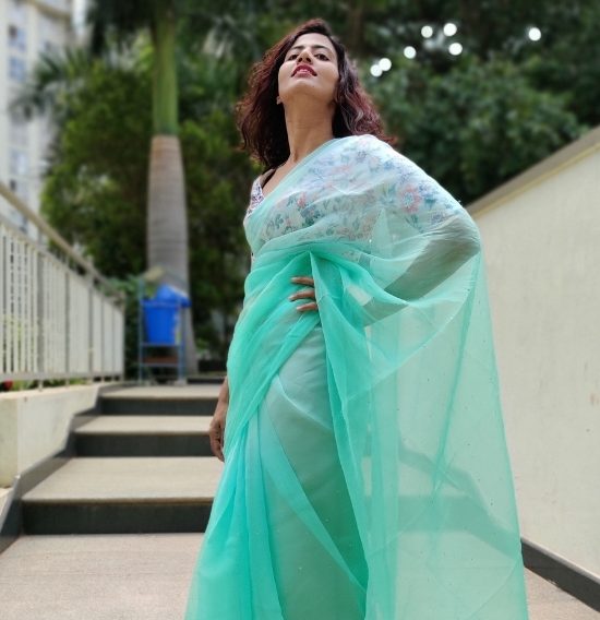 Mint Ombre Chiffon Saree with Badla work