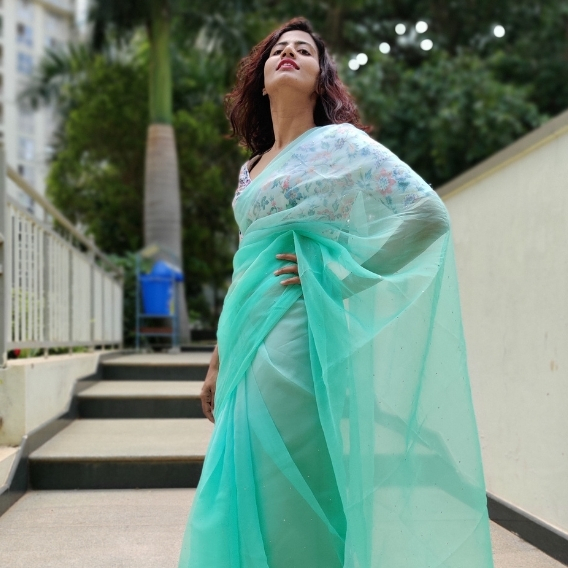 Mint Ombre Chiffon Saree with Badla work