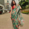 Forest Green Kota Silk Saree with Prints