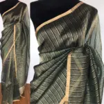 Amber Green Organza Silk Saree with Gold Zari Stripes