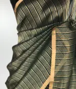 Amber Green Organza Silk Saree with Gold Zari Stripes - Image 4